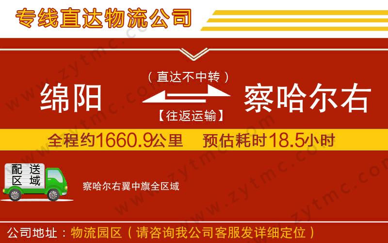 綿陽(yáng)到察哈爾右翼中旗物流專(zhuān)線